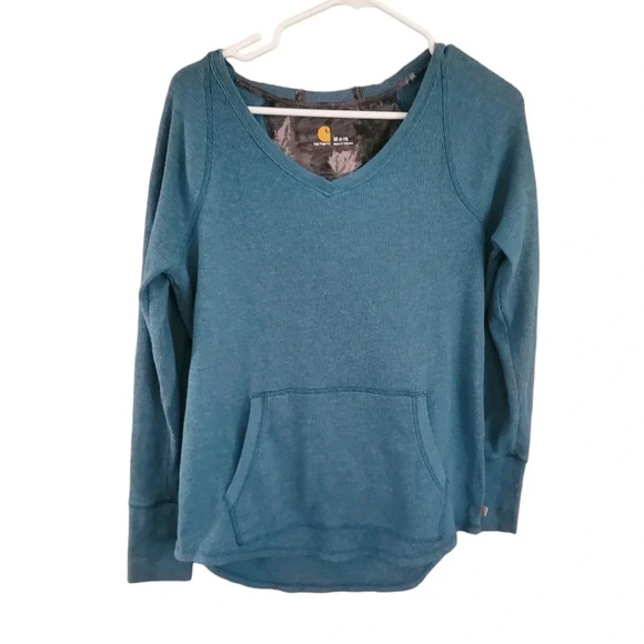 CARHARTT V NECK HOODED THERMAL LONG SLEEVE SHIRT, SIZE MEDIUM - Picture 2 of 6